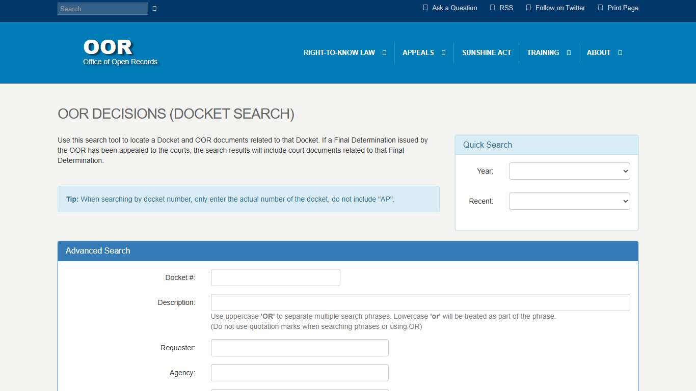 OOR - OOR Decisions (Docket Search)